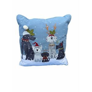 Pier 1 Imports Park Avenue Puppies Christmas Dogs Throw Pillow 18x18 Embroidered